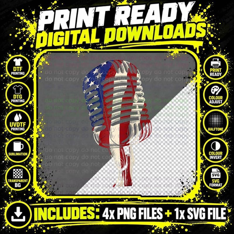 Karaoke Singer Microphone Vocalist Stand up Comedy Flag Png SVG Digital Bundle