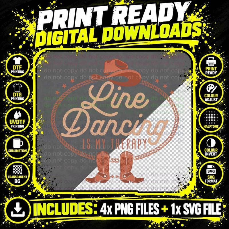 Line Dancing Is My Therapy Country Music Line Dancer Png SVG Digital Bundle