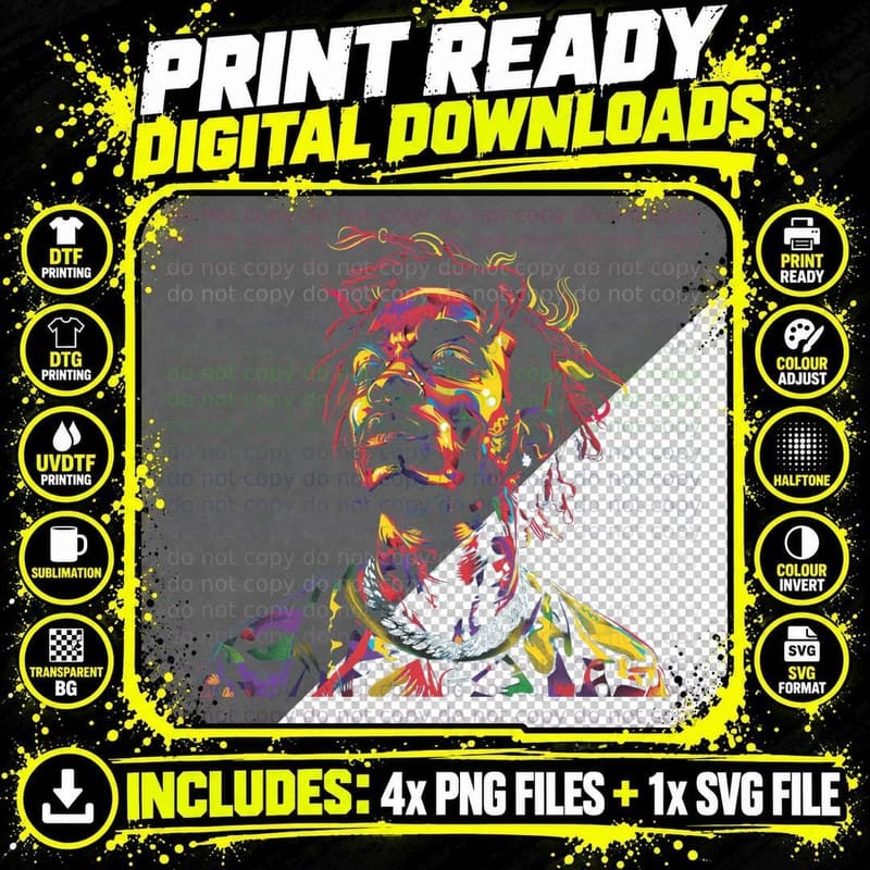Male Rapper Glitch Style Colourful Abstract Portrait Png SVG Digital Bundle