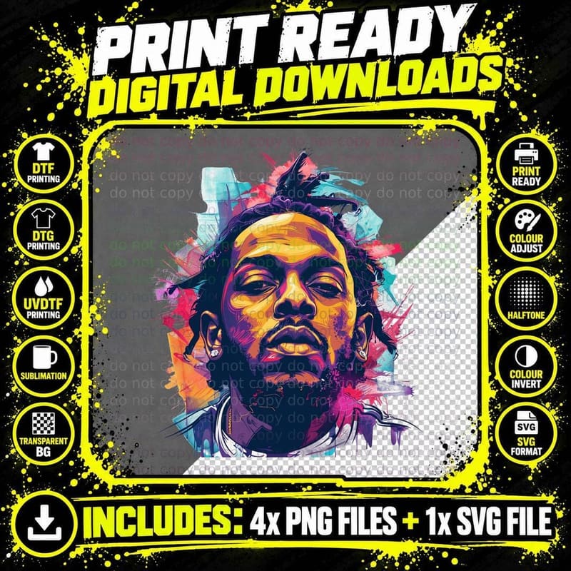 Male Rapper Pop Art Portrait Dreadlocks Colourful Png SVG Digital Bundle