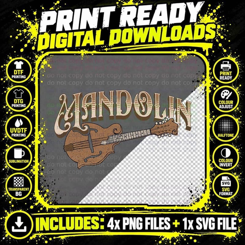 Mandolin - Bluegrass Folk Music Mandolin Player Png SVG Digital Bundle