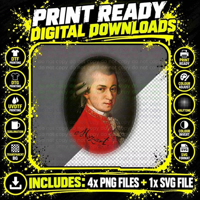 Mozart T-Shirt Mozart Portrait Classical Music Lover Gift Png SVG Digital Bundle