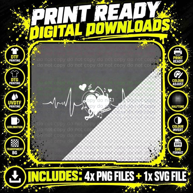 Music Heartbeat T-Shirt, Music Lover Style Png SVG Digital Bundle