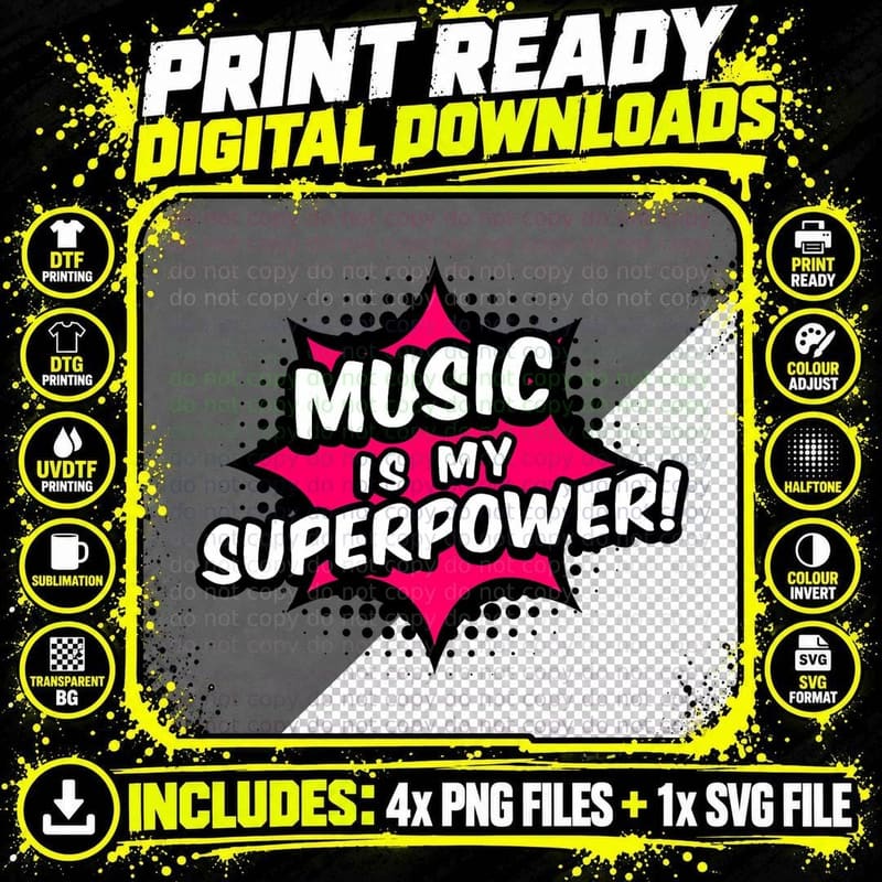 Music Is My Superpower T-Shirt Music Quote Shirt T-Shirt Png SVG Digital Bundle