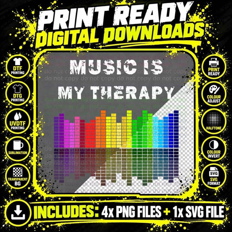 Music Is My Therapy Equalizer DJ Tshirts Musical Quotes Png SVG Digital Bundle