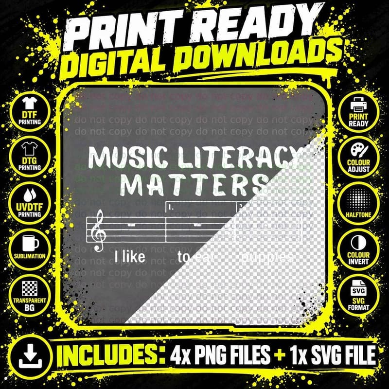 Music Literacy Matters T-Shirt Png SVG Digital Bundle