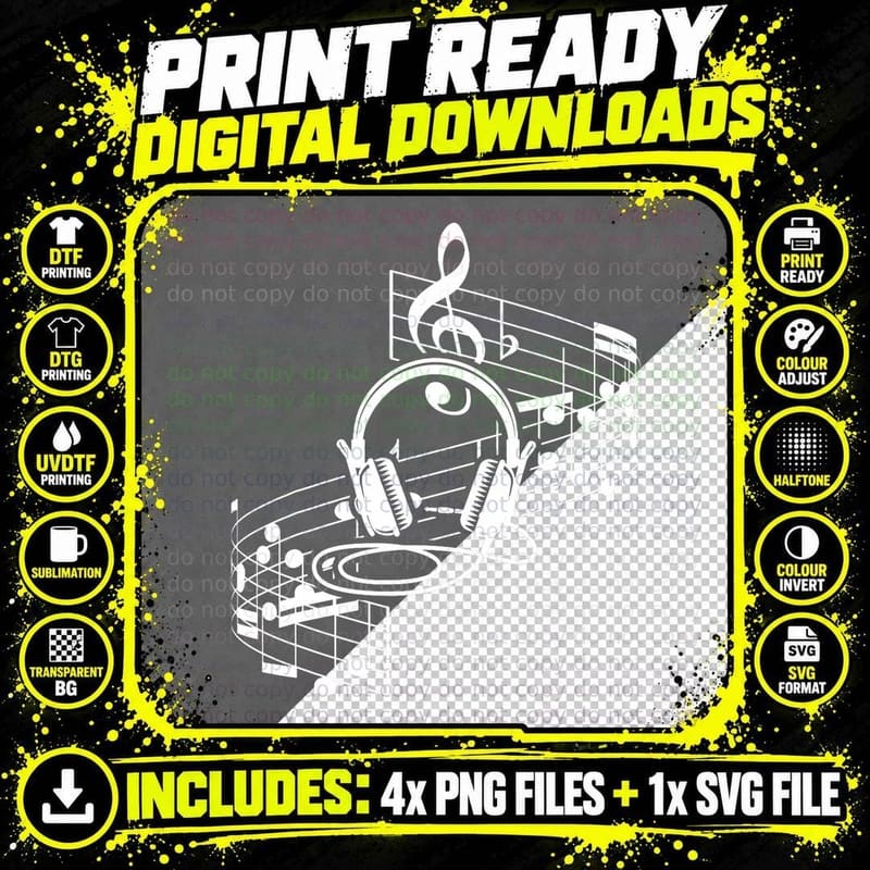 Music Sheet Headphones Clef Musical Notes Musician Png SVG Digital Bundle