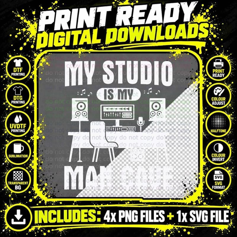 My Studio Is My Man Cave DJ Beat Maker Gift Music Png SVG Digital Bundle