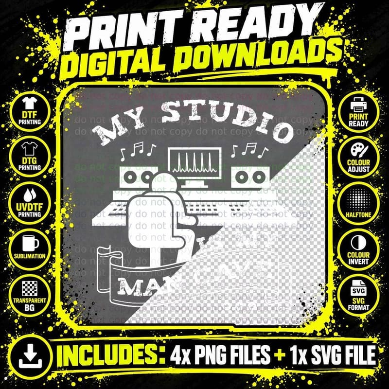 My Studio Is My Man Cave DJ Beat Maker Music Producer Png SVG Digital Bundle