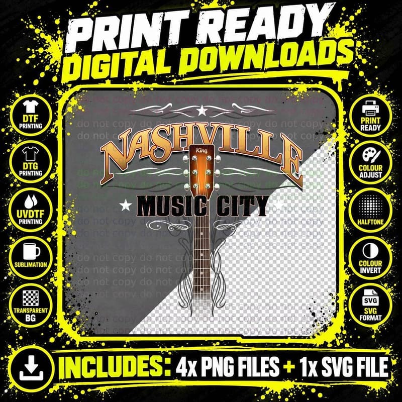 Nashville Music City Country Music T-Shirt Png SVG Digital Bundle