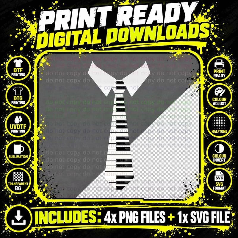 Piano Keys Tie Design T-Shirt, Musician Style Png SVG Digital Bundle