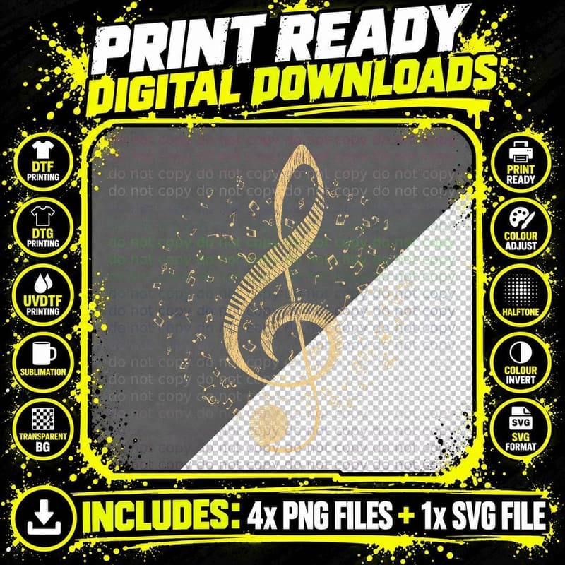 Piano Music Treble Clef Pianist Gift Piano T-Shirt Png SVG Digital Bundle