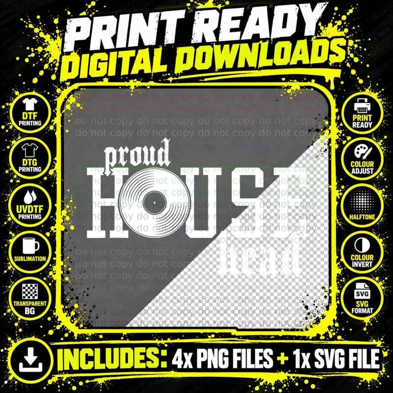 Proud Househead - House Music Lover EDM Rave Festival DJ Png SVG Digital Bundle