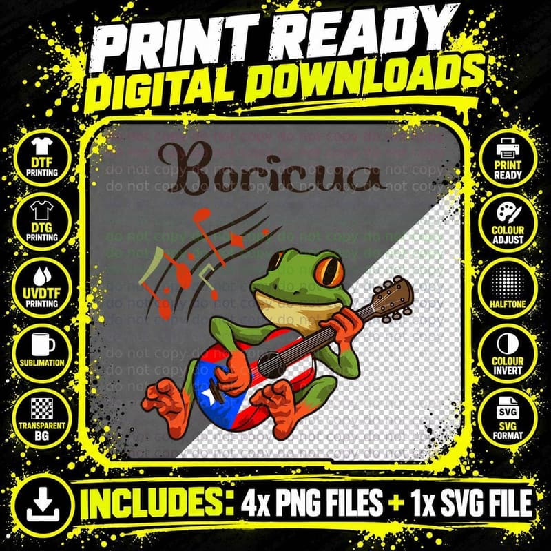Puerto Rico Coqui Frog Puerto Rican Music Graphic T-Shirt Png SVG Digital Bundle
