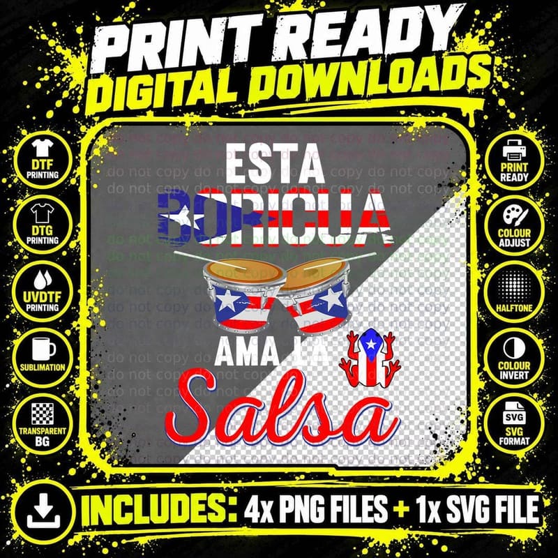 Salsa Puerto Rico Boricua Puerto Rican PR Music Salsera Png SVG Digital Bundle