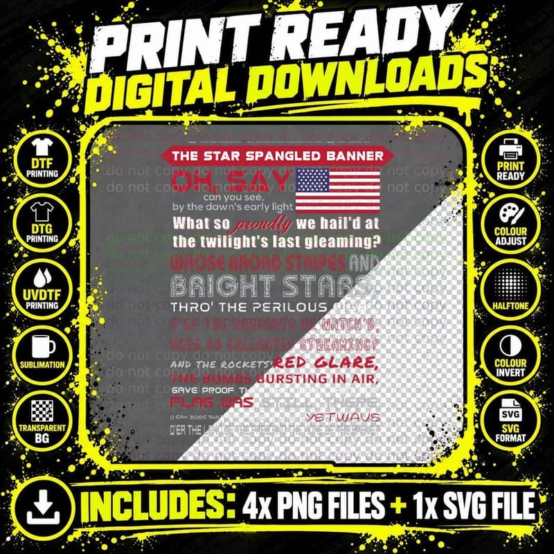 Star Spangled Banner Special Created from Lyrics T-Shirt Png SVG Digital Bundle