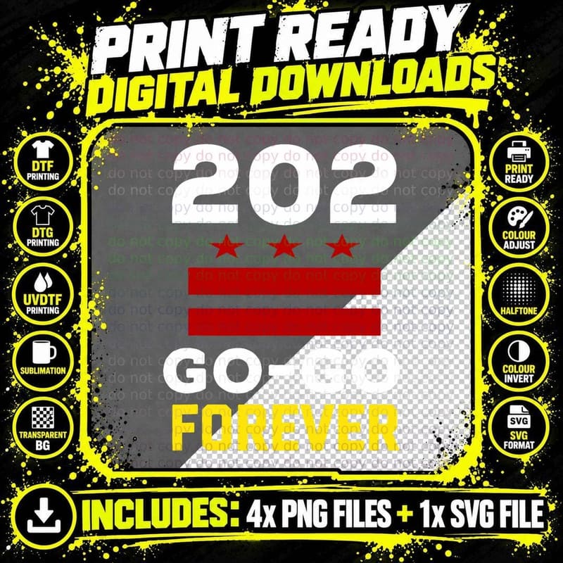 Stylish Washington DC, 202 Go-Go Music Forever Gift Png SVG Digital Bundle