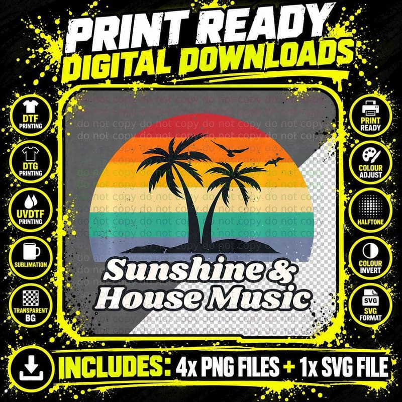Sunshine & House Music T-Shirt, Music Festival Great Tee Png SVG Digital Bundle