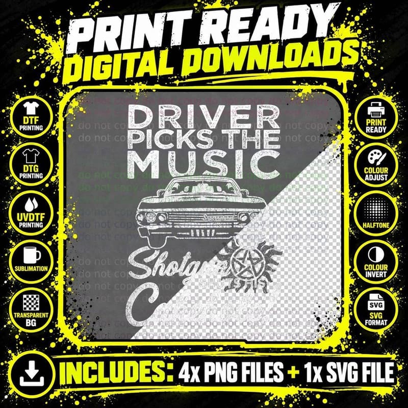 Supernatural Driver Picks Music, Band Merch Png SVG Digital Bundle