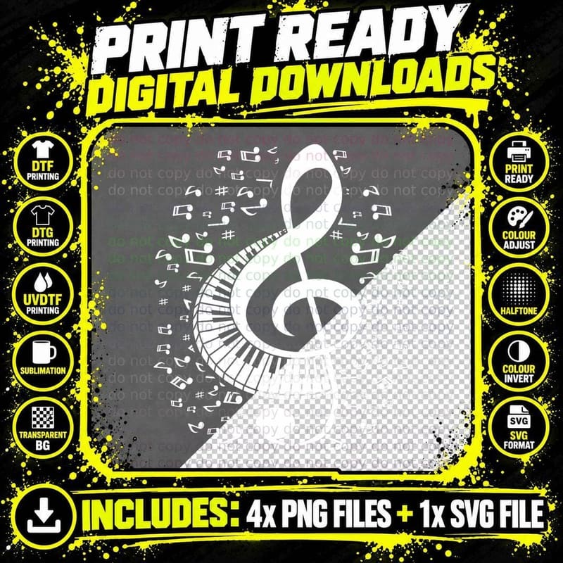 Treble Clef Keyboard Classical Music Notes Pianist Piano Png SVG Digital Bundle