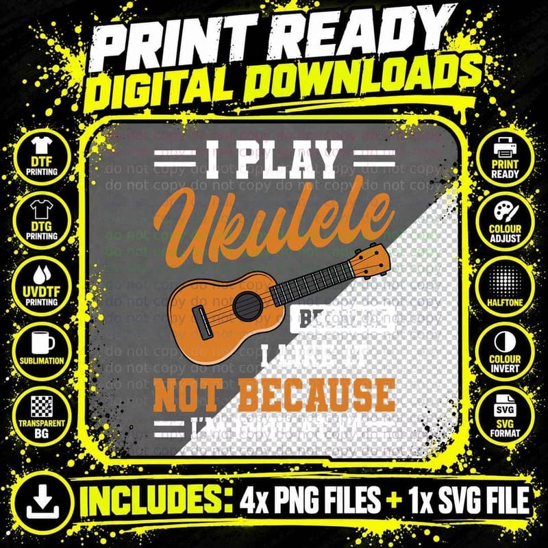 Ukulele Ukulelist Music Lover T-Shirt Png SVG Digital Bundle