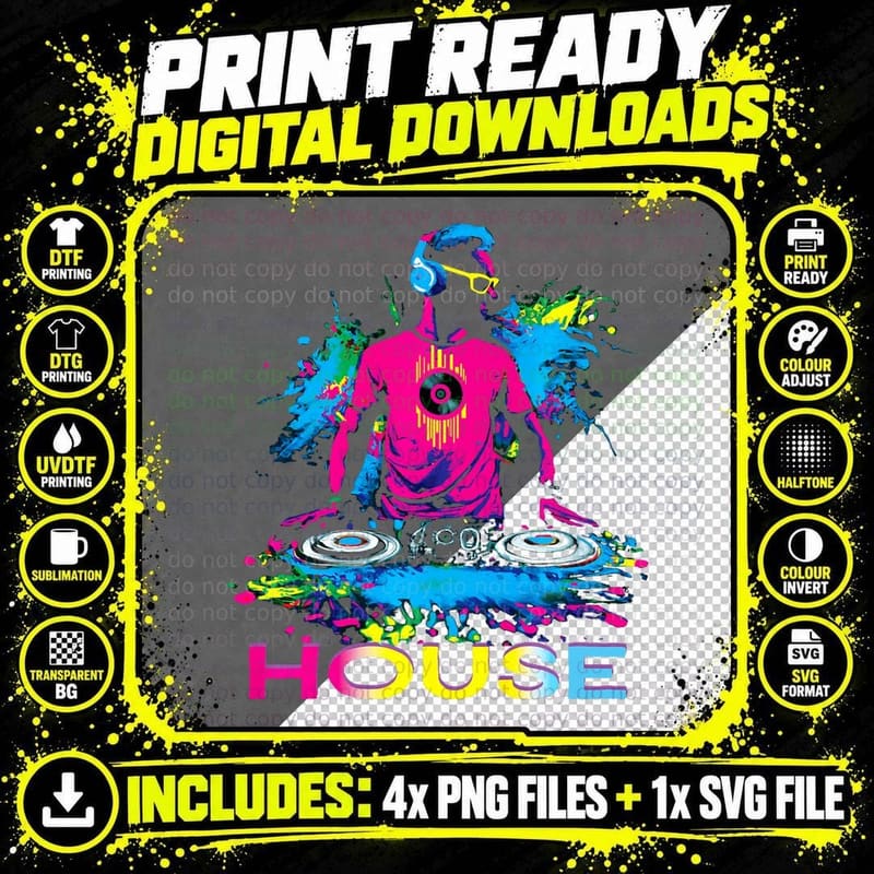 Vibrant House Music DJ Design T-Shirt Png SVG Digital Bundle
