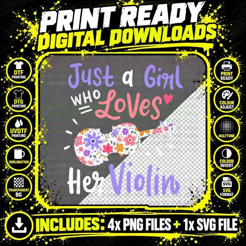 Violin Violinist Just a Girl Who Loves Her Violin Gift Png SVG Digital Bundle