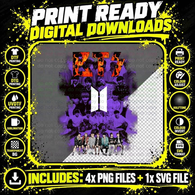 BTS Fan Tee, K-Pop Merchandise, Bangtan Boys Apparel Png SVG Digital Bundle