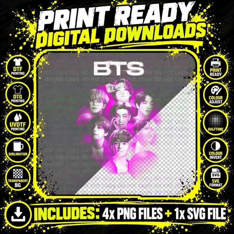 BTS Purple Glow T-Shirt, K-Pop Fan Gift, BTS Tee Png SVG Digital Bundle