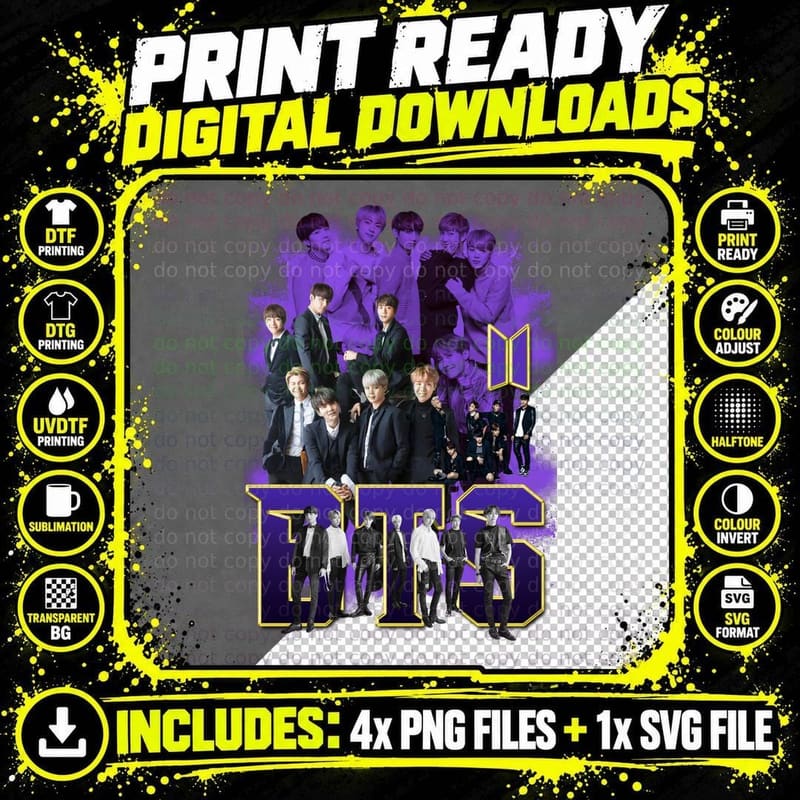 Bts K-Pop Purple Haze Members T-Shirt Png SVG Digital Bundle