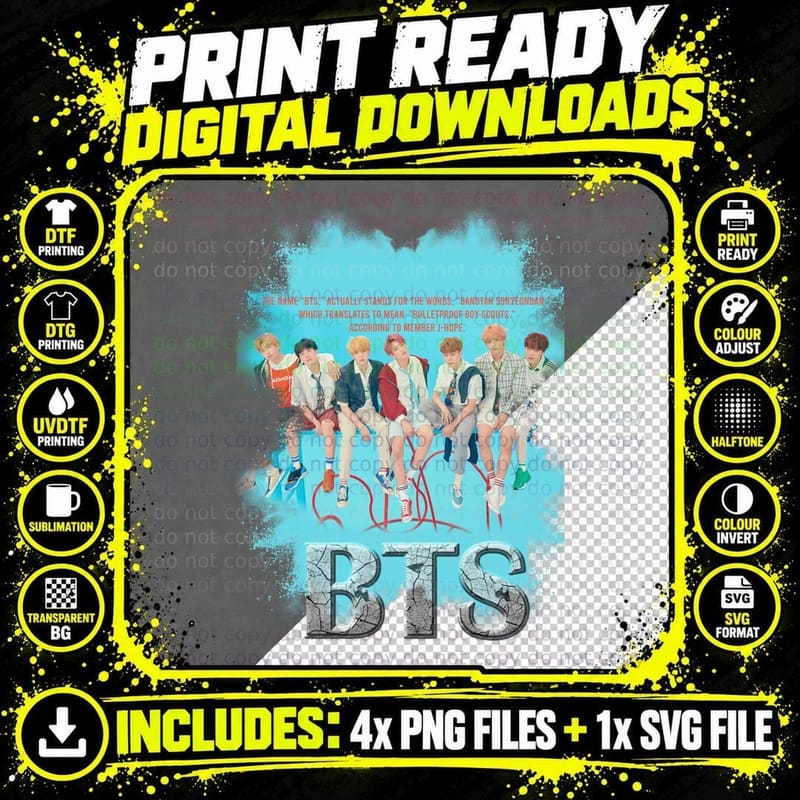 Bts the Name Actually Stands for the Words K-Pop Text Png SVG Digital Bundle