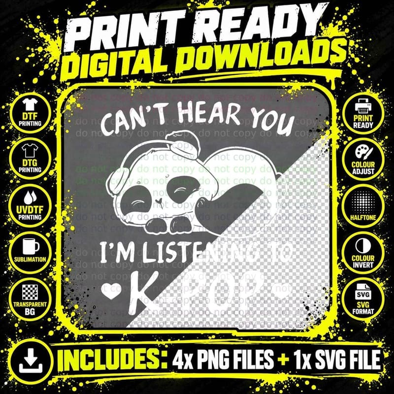 Can't Hear You I'm Listening to Kpop Merch K-Pop Png SVG Digital Bundle