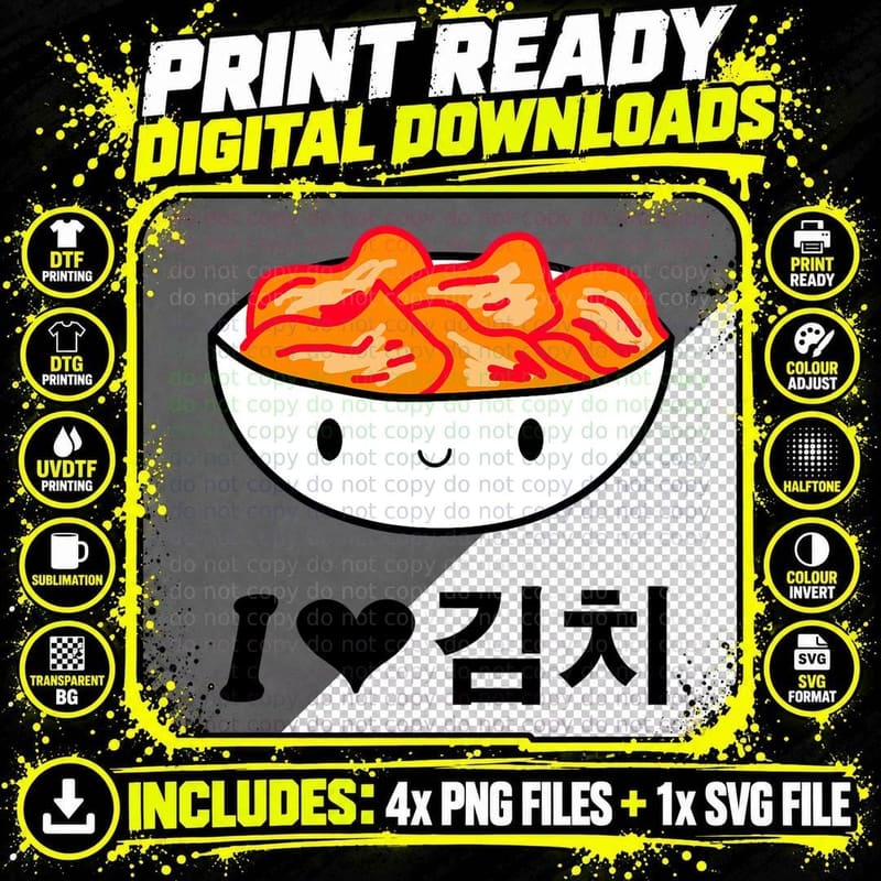 Cute I Love Kimchi South Korean Apparel Gift Idea Kpop Png SVG Digital Bundle
