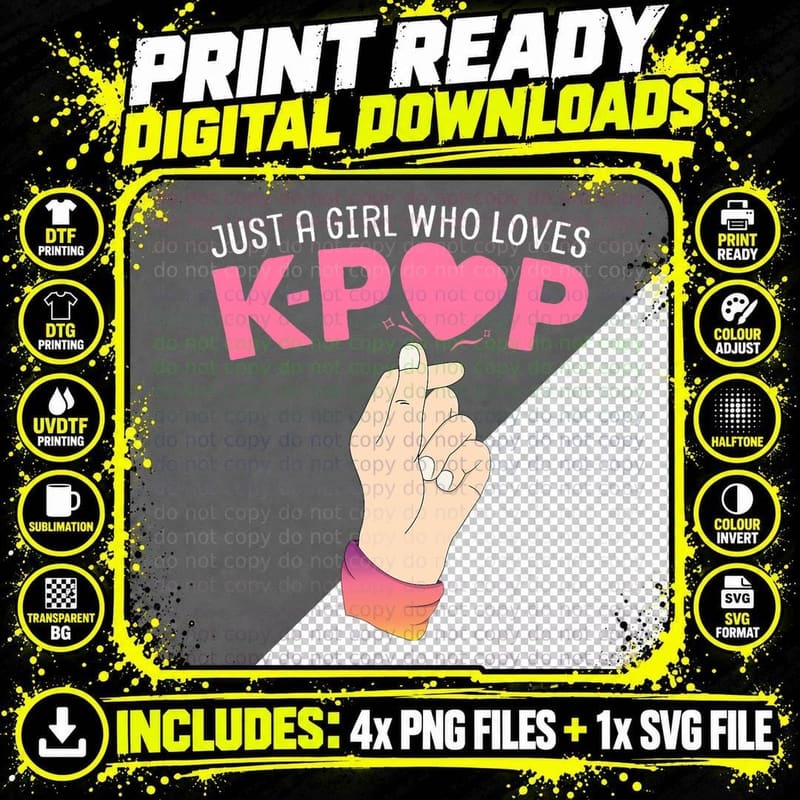 Just a Girl Who Loves K-Pop Finger Heart Kpop Png SVG Digital Bundle
