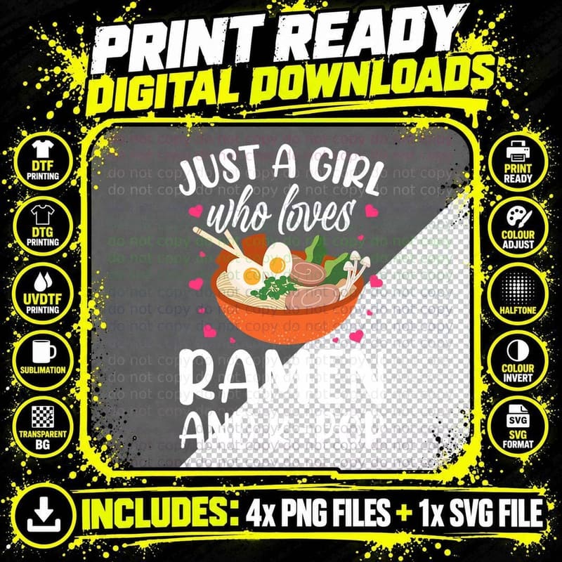 Just a Girl Who Loves Ramen and K-Pop Graphic for Teen Png SVG Digital Bundle