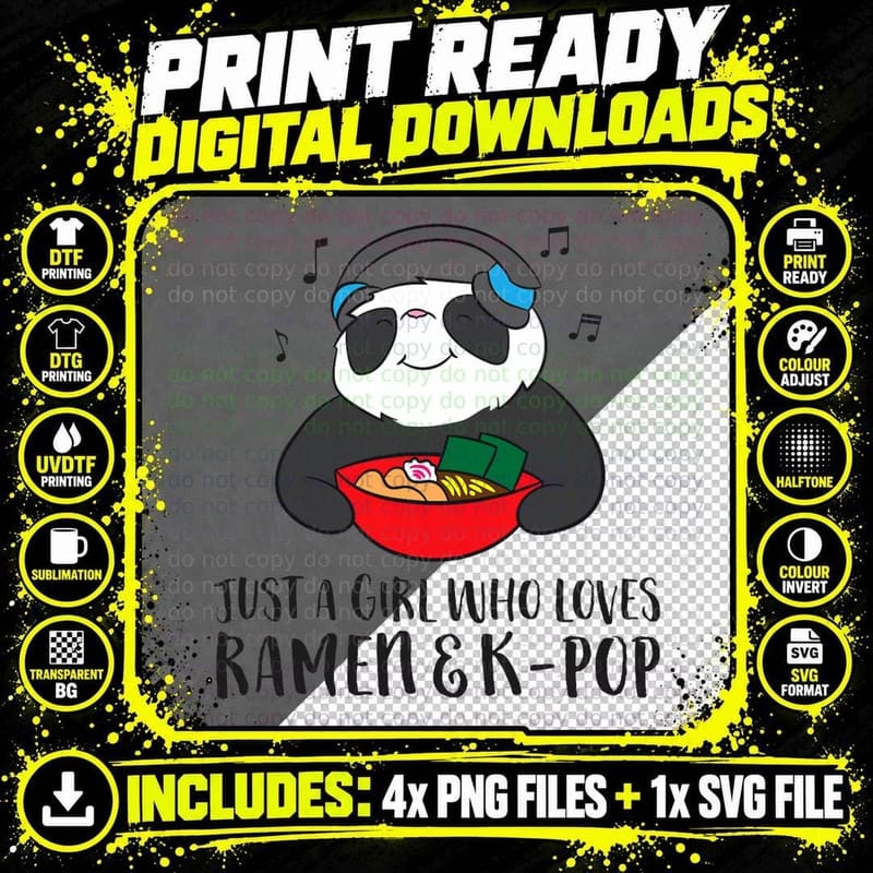 Just a Girl Who Loves Ramen and K-Pop T-Shirt Png SVG Digital Bundle