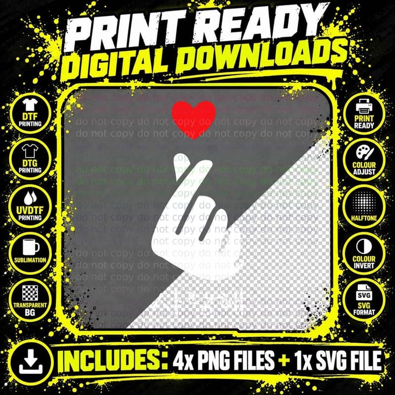 K-Pop Finger Heart Saranghae Korean Hangul T-Shirt Png SVG Digital Bundle