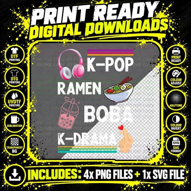 Kpop Ramen Boba Kdrama KPOP T-Shirt Png SVG Digital Bundle