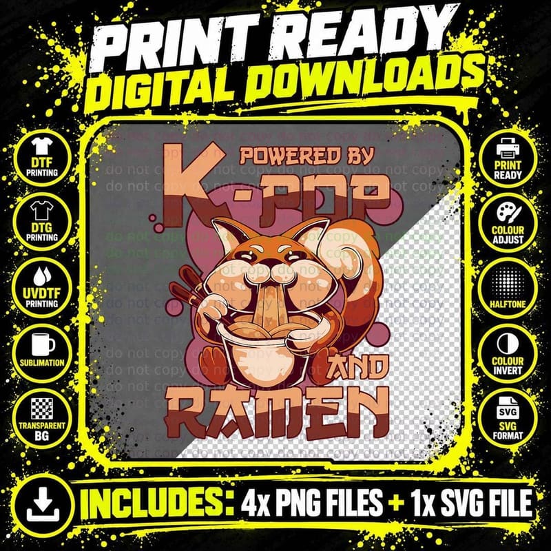 Powered by K-Pop and Ramen - KPOP T-Shirt Png SVG Digital Bundle