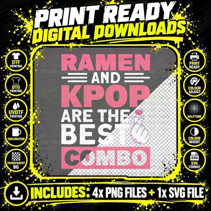 Ramen and Kpop Are the Best Combo Kpop Merch T-Shirt Png SVG Digital Bundle