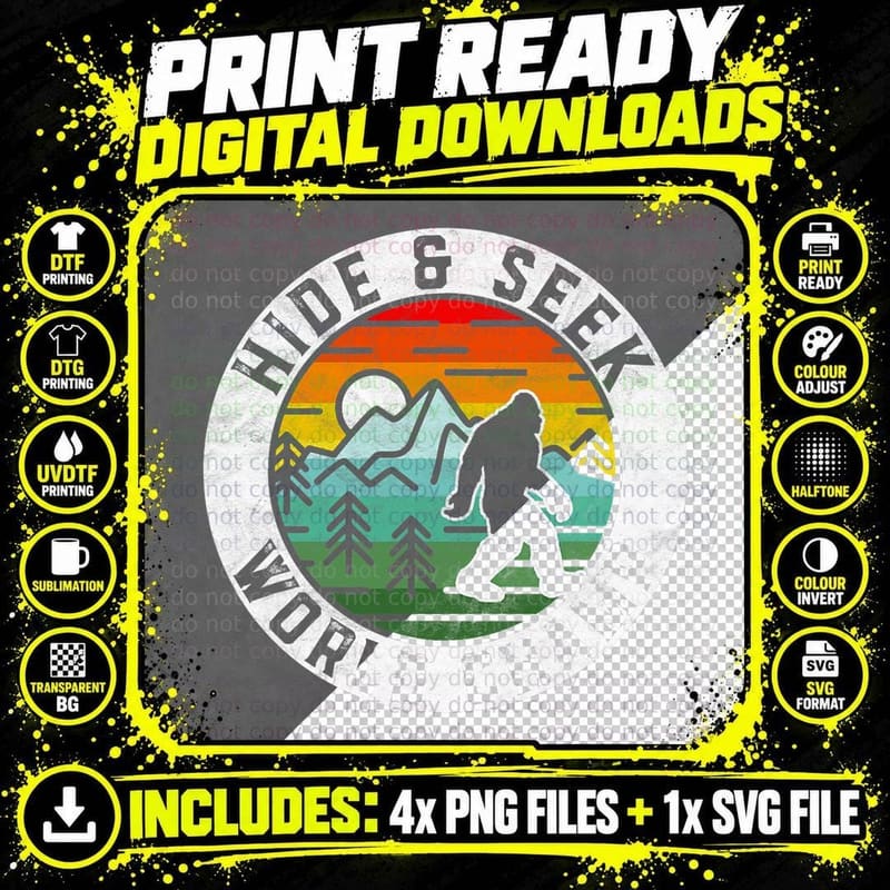 Bigfoot Hide a Seek World Champ Sasquatch Silhouette Png SVG Digital Bundle