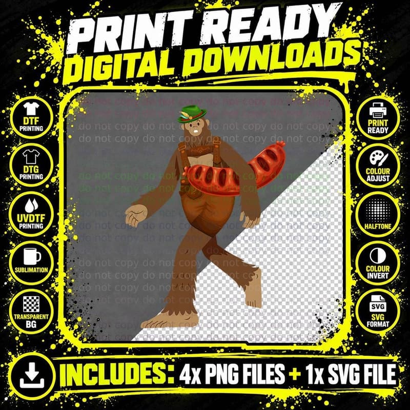 Bigfoot Lederhosen Sausage Oktoberfest Costume Sasquatch Png SVG Digital Bundle