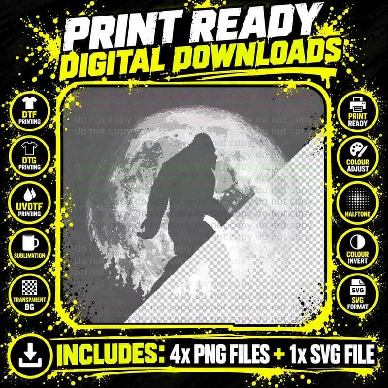 Bigfoot Night Stroll Full Moon Trees Sasquatch T-Shirt Png SVG Digital Bundle