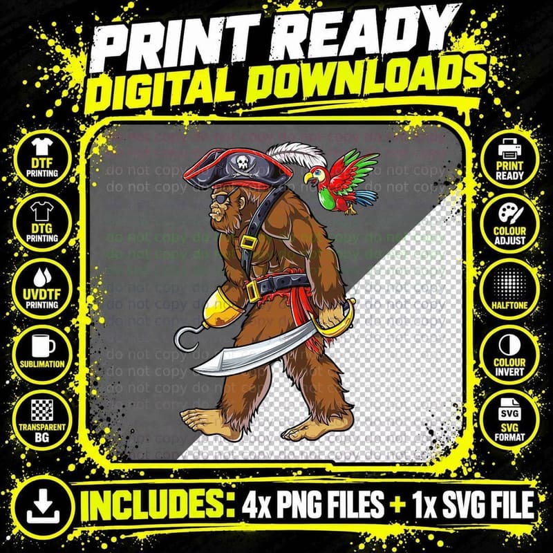 Bigfoot Pirate Jolly Roger Costume Men Kids Boys Png SVG Digital Bundle