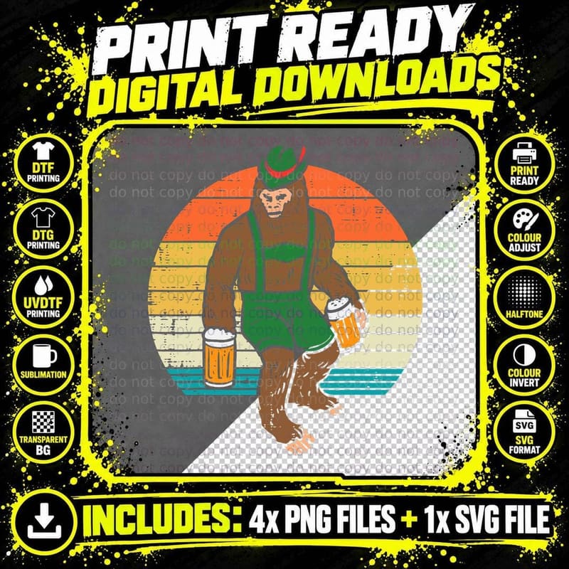 Bigfoot Sasquatch Lederhosen Bavarian Oktoberfest German Png SVG Digital Bundle