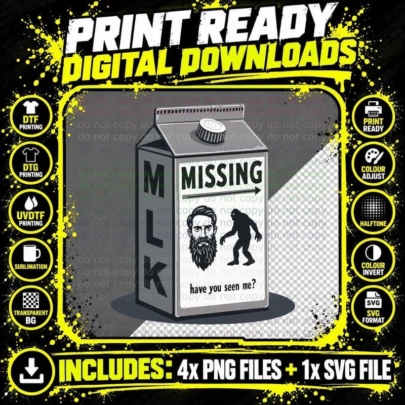 Bigfoot Sasquatch Milk Box Cryptid Cryptozoology T-Shirt Png SVG Digital Bundle