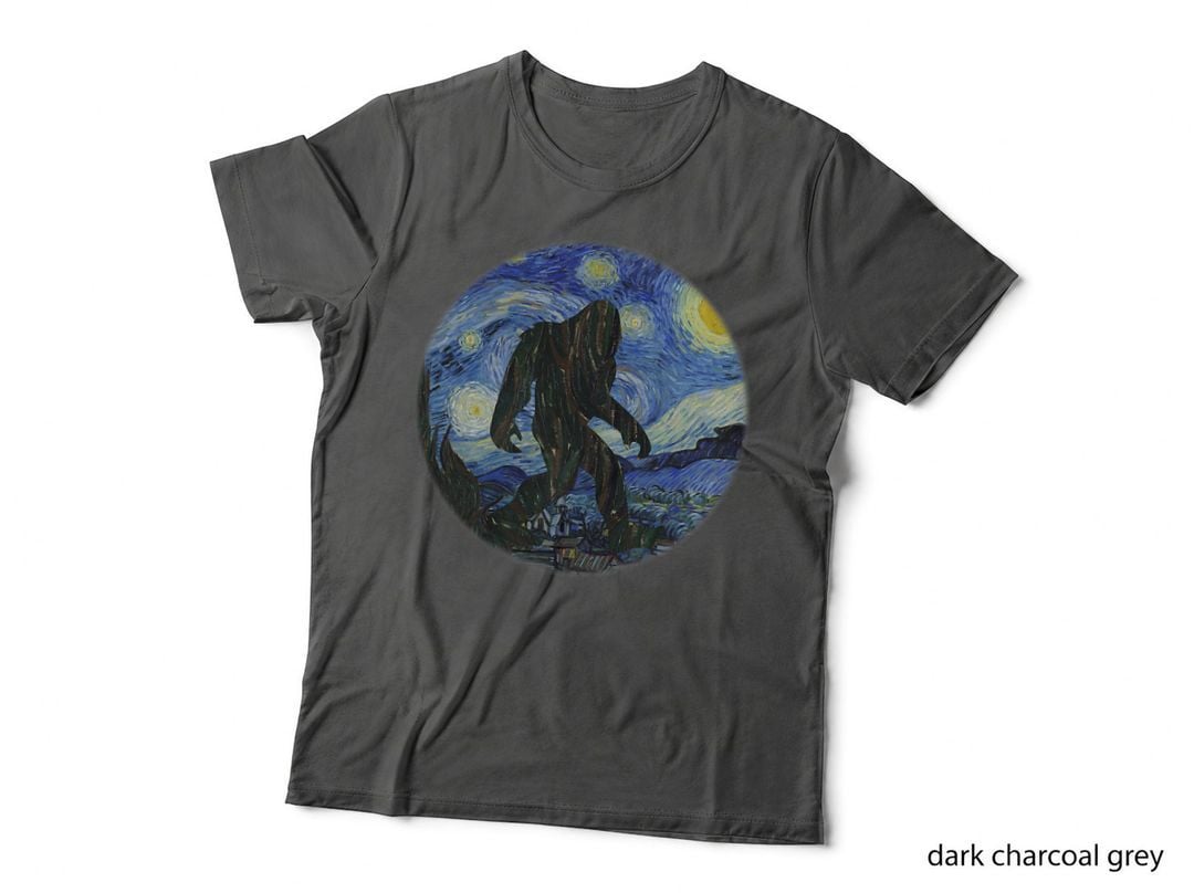 Bigfoot Starry Night Painting Shirt Van Gogh Fine Art Sasqua T-Shirt