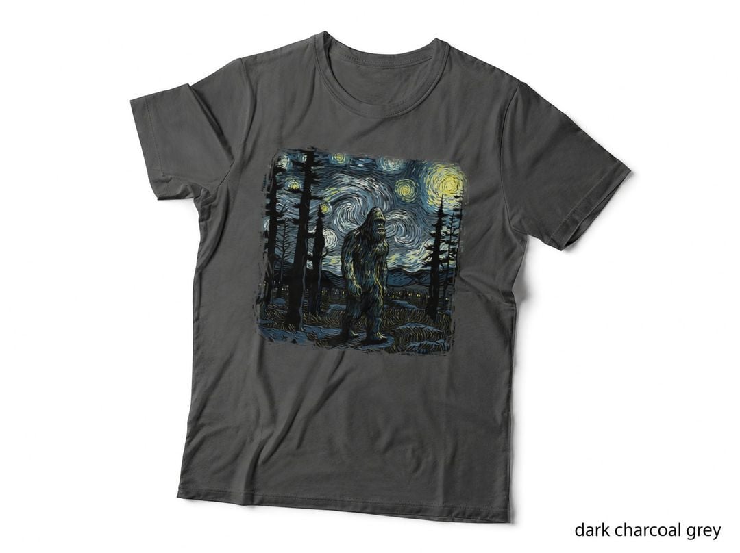 Bigfoot Starry Night Sasquatch Van Gogh Sky Painting Art, Funny T-Shirt