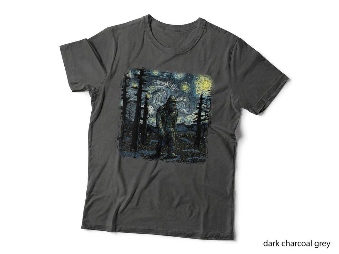 Bigfoot Starry Night Sasquatch Van Gogh Sky T-Shirt