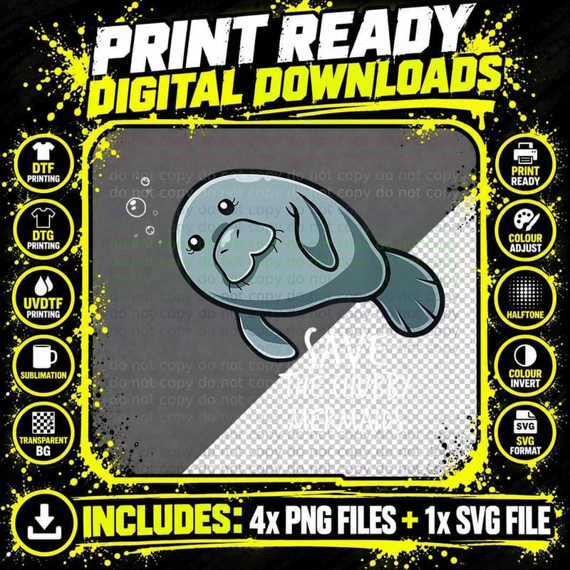 Chubby Mermaid Sea Animal T-Shirt, Fluffy Sea Life Png SVG Digital Bundle